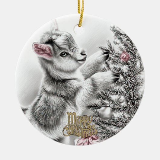 Baby Goat Christmas 8 and YOUR PHOTO セラミックオーナメント (正面)