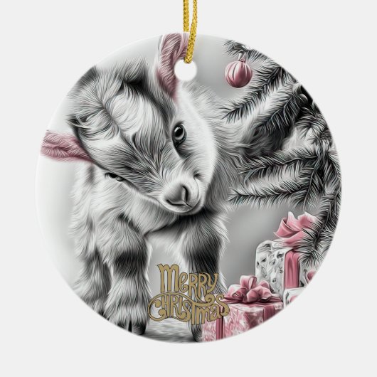 Baby Goat Christmas 9 and YOUR PHOTO セラミックオーナメント (正面)