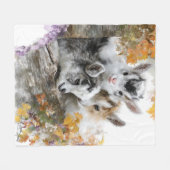 Baby Goats in Autumn Foliage 12 フリースブランケット (正面(横))