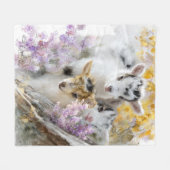 Baby Goats in Autumn Foliage 15 フリースブランケット (正面(横))