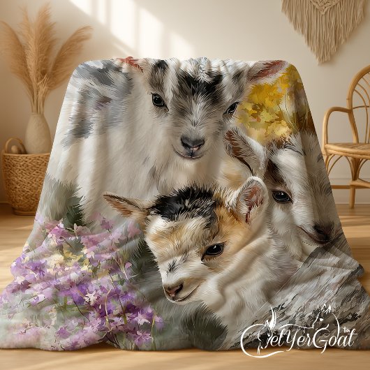 Baby Goats in Autumn Foliage 4 フリースブランケット
