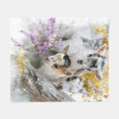 Baby Goats in Autumn Foliage 4 フリースブランケット (正面(横))