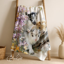 Baby Goats in Autumn Foliage 5 フリースブランケット