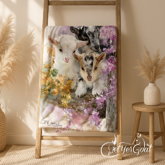 Baby Goats in Autumn Foliage 7 フリースブランケット