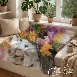 Baby Goats in Autumn Foliage 8 フリースブランケット