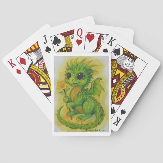 Baby Green Dragon Bringing A Flower Playing Cards トランプ (裏面)
