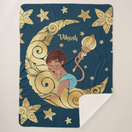 Baby Hanuman slapend op de maan tussen de sterren シェルパブランケット