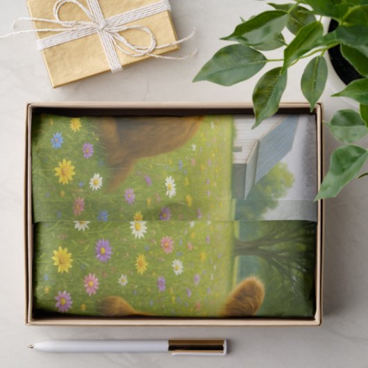 Baby Highland Cow in Pasture of Flowers 薄葉紙 (ギフト)