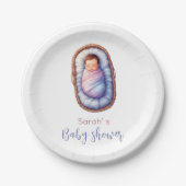 Baby in Basket Modern Gender neutral | Baby Shower ペーパープレート (正面)