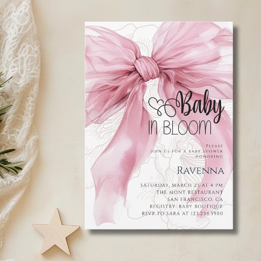 Baby in Bloom お嬢様スタイルのピンクフラワーベビーシャワー 招待状