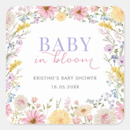 Baby in Bloom: やさしいワイルドフラワーの草原のベビーシャワー スクエアシール