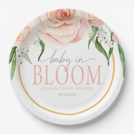 Baby In Bloom やわらかなピンクのバラの庭のベビーシャワー ペーパープレート