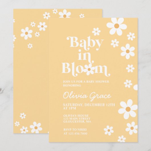 Baby in Bloom イエローデイジーベビーシャワー招待状 招待状 (正面/裏面)