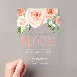 Baby In Bloom エレガントなピンクのフラワーベイビーシャワー アクリル招待状