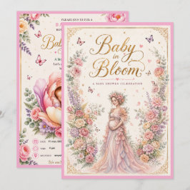 Baby in Bloom – エレガントなフラワーベイビーシャワー招待状 招待状