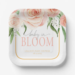 Baby In Bloom ソフトピンクのバラの庭のベビーシャワー ペーパープレート