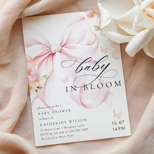 Baby In Bloom ソフトピンクのリボンベビーシャワー招待状 招待状