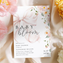 Baby In Bloom ソフトピンクボウベビーシャワー招待状