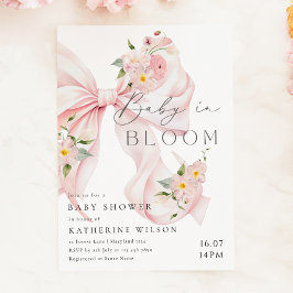 Baby In Bloom ソフトピンクボウベビーシャワー招待状 招待状