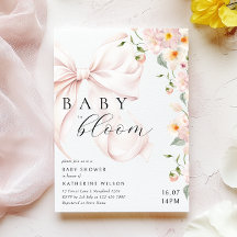 Baby In Bloom ソフトピンクボウベビーシャワー招待状