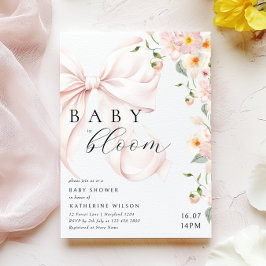 Baby In Bloom ソフトピンクボウベビーシャワー招待状 招待状