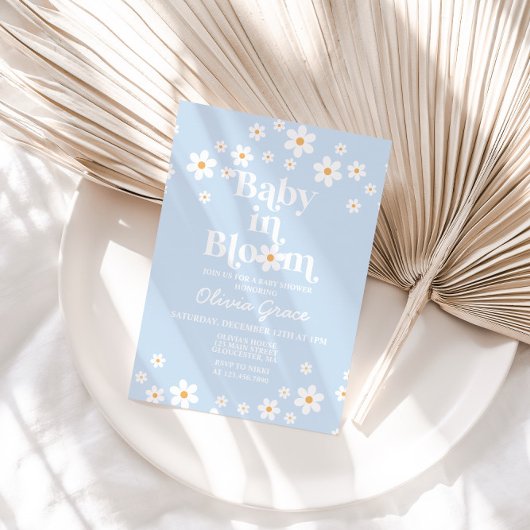 Baby in Bloom! ダイジー淡青 ベビーシャワー 招待状