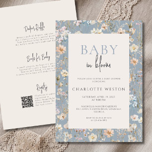 Baby In Bloom ダスティブルーのオールインワンベビーシャワー 招待状