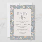 Baby In Bloom ダスティブルーのオールインワンベビーシャワー 招待状 (正面)