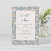 Baby In Bloom ダスティブルーのオールインワンベビーシャワー 招待状 (スタンド正面)