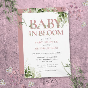 Baby In Bloom ダスティーローズ ピンクグリーニー ベビーシャワー 招待状