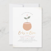 Baby In Bloom ハート 植木鉢 ゴールド ベビーシャワー 招待状 (正面)