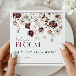Baby in Bloom バーガンディーワイルドフラワーベビーシャワー スタンダードカクテルナプキン