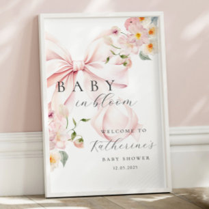 Baby In Bloom ピンクのリボンのベビーシャワーウェルカム ポスター