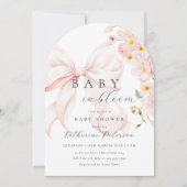 Baby In Bloom ピンクのリボンのベビーシャワー招待状 招待状 (正面)