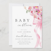 Baby In Bloom ピンクのリボンのベビーシャワー招待状 招待状 (正面)
