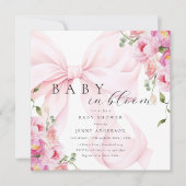 Baby In Bloom ピンクのリボンのベビーシャワー招待状 招待状 (正面)