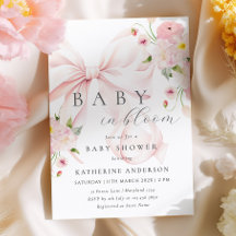 Baby In Bloom ピンクのリボンのベビーシャワー招待状