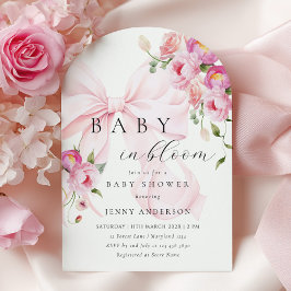 Baby In Bloom ピンクのリボンのベビーシャワー招待状 招待状