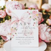 Baby In Bloom ピンクのリボンのベビーシャワー招待状 招待状