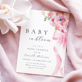 Baby In Bloom ピンクのリボンのベビーシャワー招待状 招待状