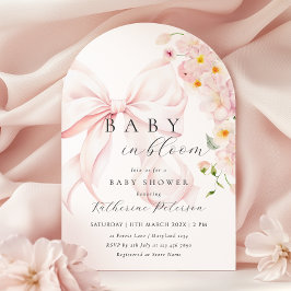 Baby In Bloom ピンクのリボンのベビーシャワー招待状 招待状