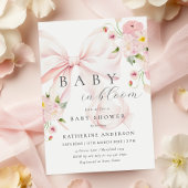 Baby In Bloom ピンクのリボンのベビーシャワー招待状 招待状