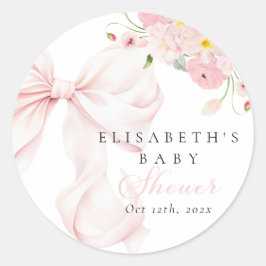 Baby in Bloom ピンクのリボンのベビーシャワー ラウンドシール
