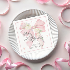 Baby+In+Bloom+ピンクのリボン+フラワーベイビーシャワー スタンダードカクテルナプキン