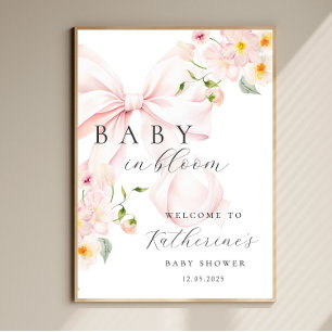 Baby In Bloom ピンクのリボン ベビーシャワー ウェルカム ポスター