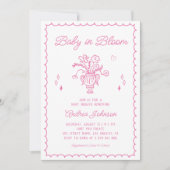 Baby in Bloom ピンクの手描き女の子ベビーシャワー 招待状 (正面)