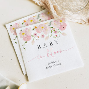 Baby In Bloom ピンクフラワーベビーシャワーナプキン スタンダードカクテルナプキン
