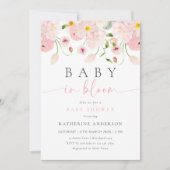 Baby In Bloom ピンクフラワーベビーシャワー招待状 招待状 (正面)
