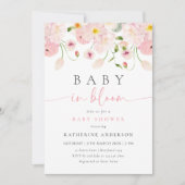 Baby In Bloom ピンクフラワーベビーシャワー招待状 招待状 (正面)