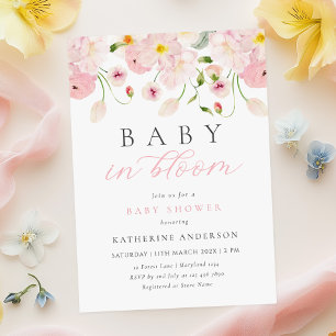 Baby In Bloom ピンクフラワーベビーシャワー招待状 招待状